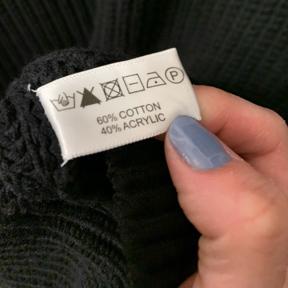 Lisa Todd Contrast Knit Stripe Sleeve Sweater Black Boxy Cotton Acrylic Ribbed - Picture 6 of 10